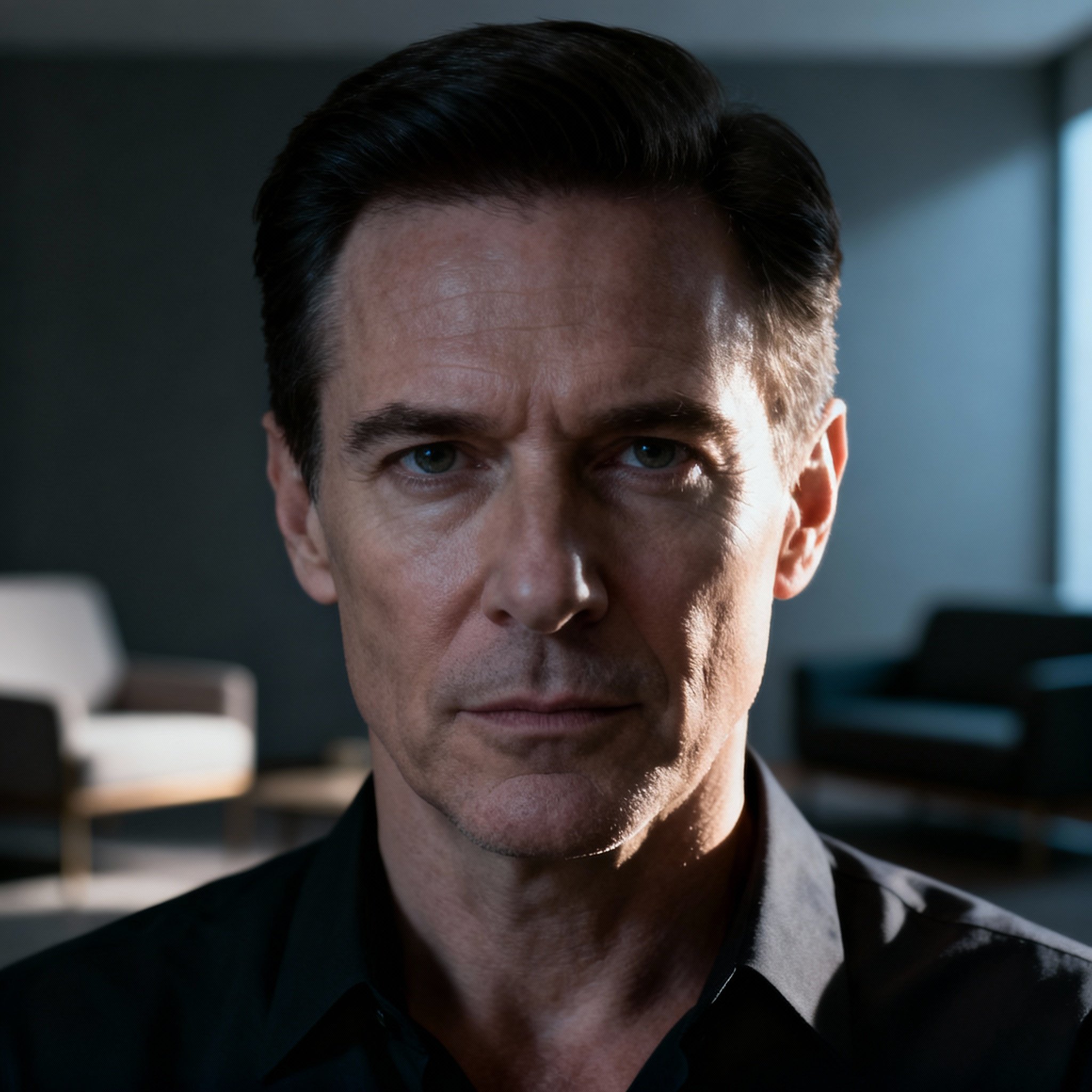 A close-up portrait of Frank Michel, a middle-aged male psychic. He has a sharp gaze and a confident expression, set against a soft professional background, conveying a sense of directness and trustworthiness as described in the article.