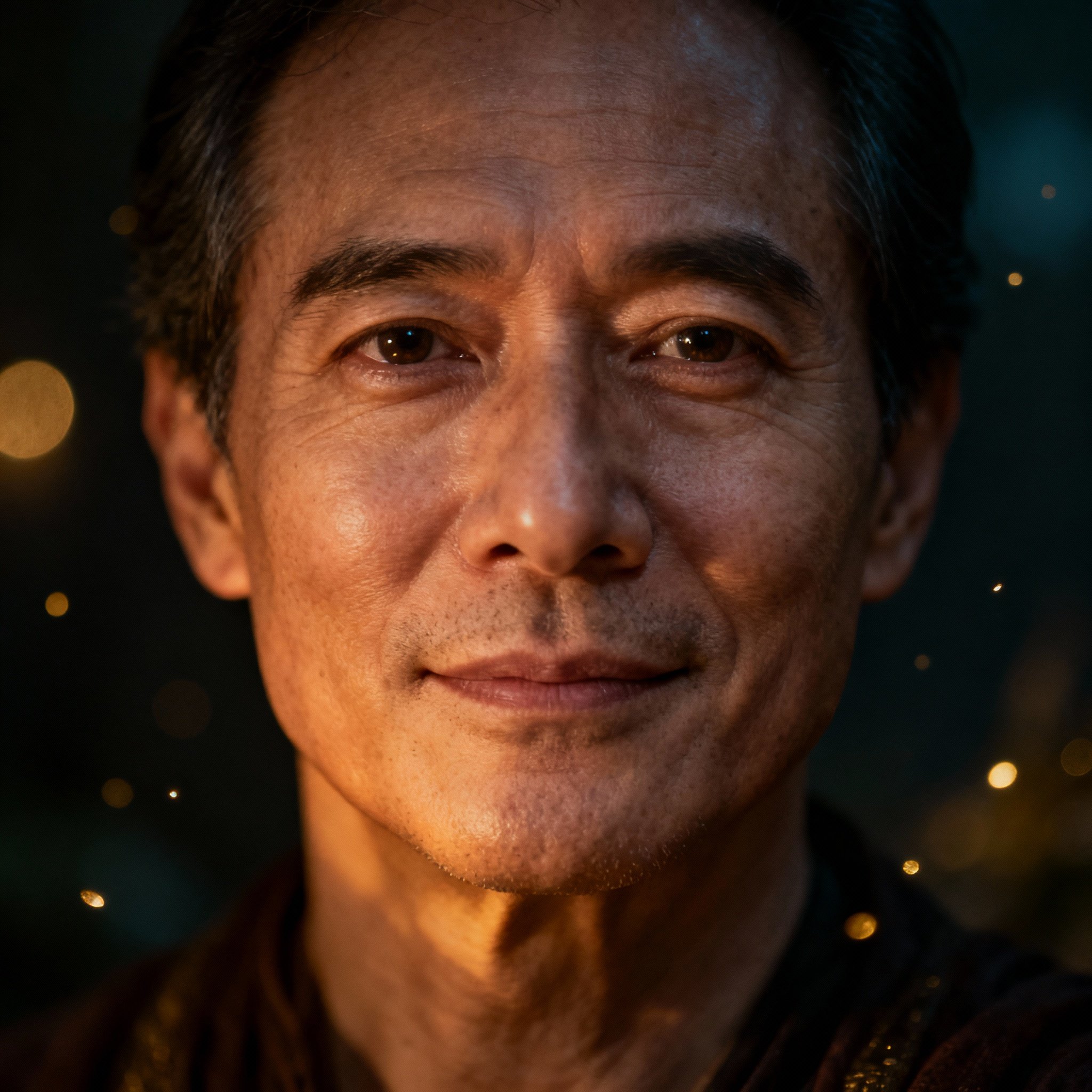 A close-up portrait of a wise and compassionate male psychic advisor. He has kind, knowing eyes and a soft, glowing background, conveying a sense of trust and spiritual peace.