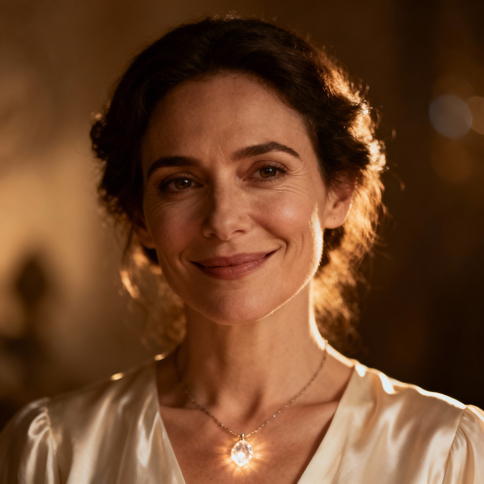 A close-up portrait of the psychic Ana Nova, featuring her warm and wise smile. Her eyes convey compassion and understanding, set against a soft background that creates a sense of trust and serenity.