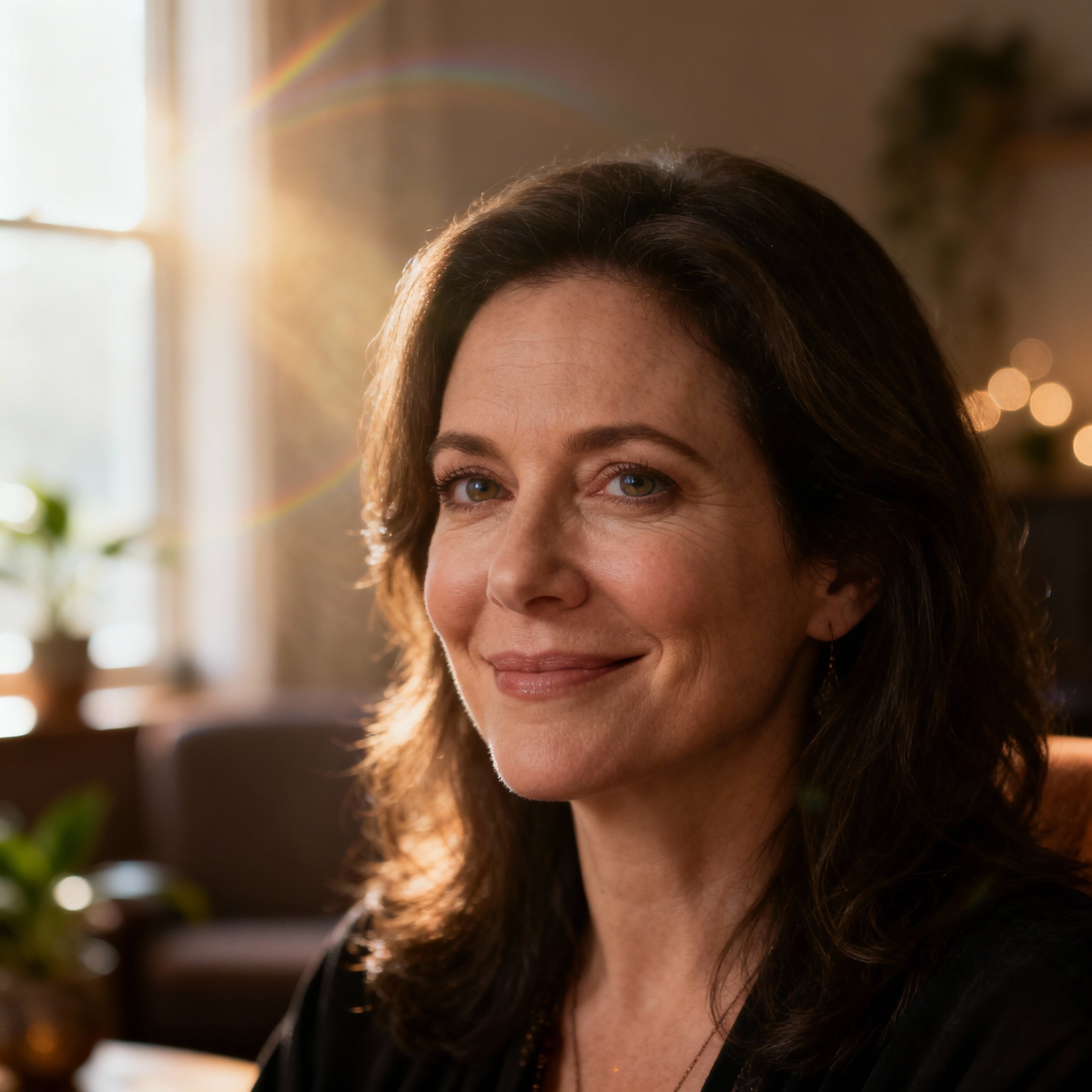 A close-up portrait of a psychic advisor named Shannon, featuring a kind expression and wise eyes against a soft-lit background, creating a sense of trust and serenity.