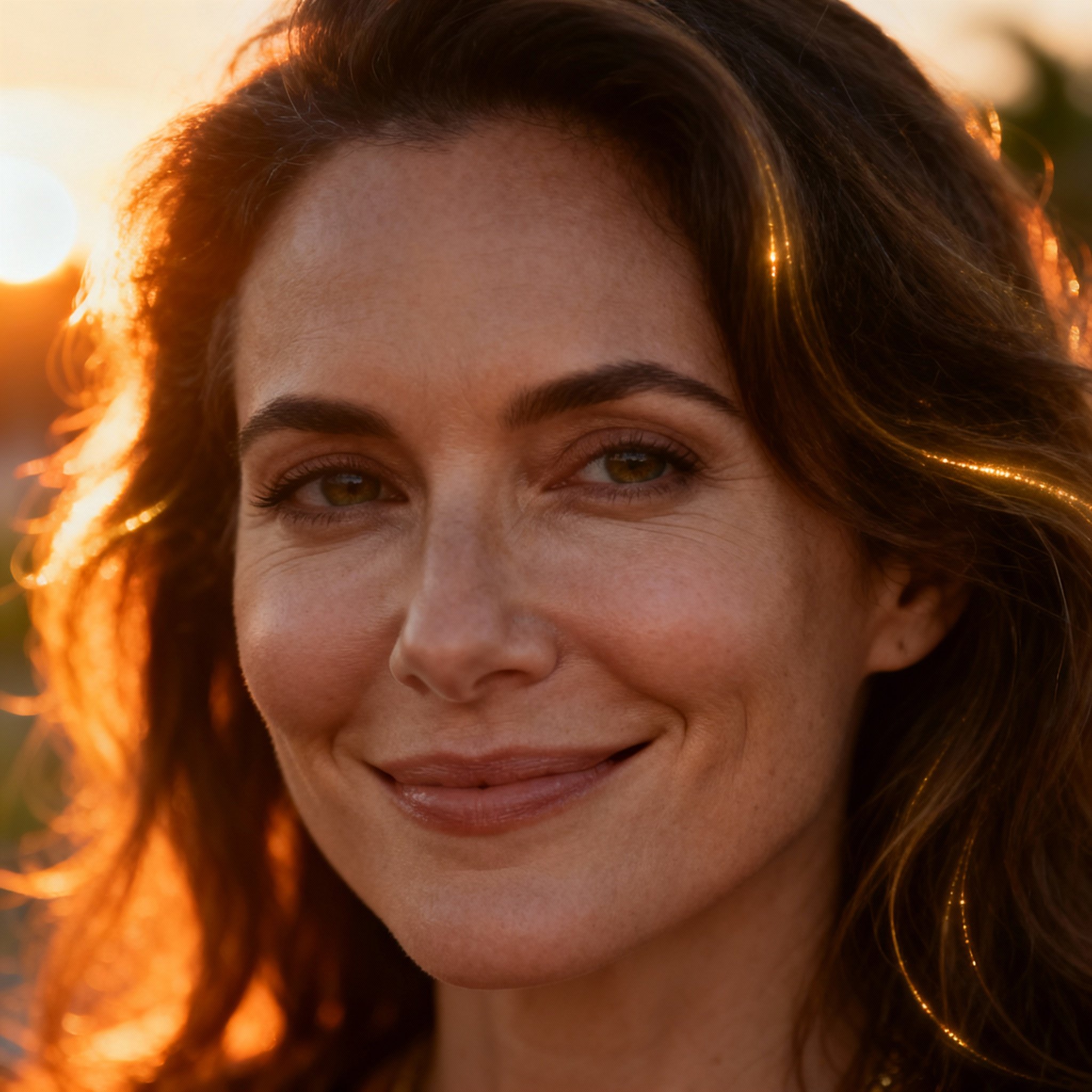 A close-up portrait of a warm and compassionate female psychic. She has wise eyes, and the background is filled with soft, warm light, creating a sense of trust and serenity, representing the image of The Florida Medium.