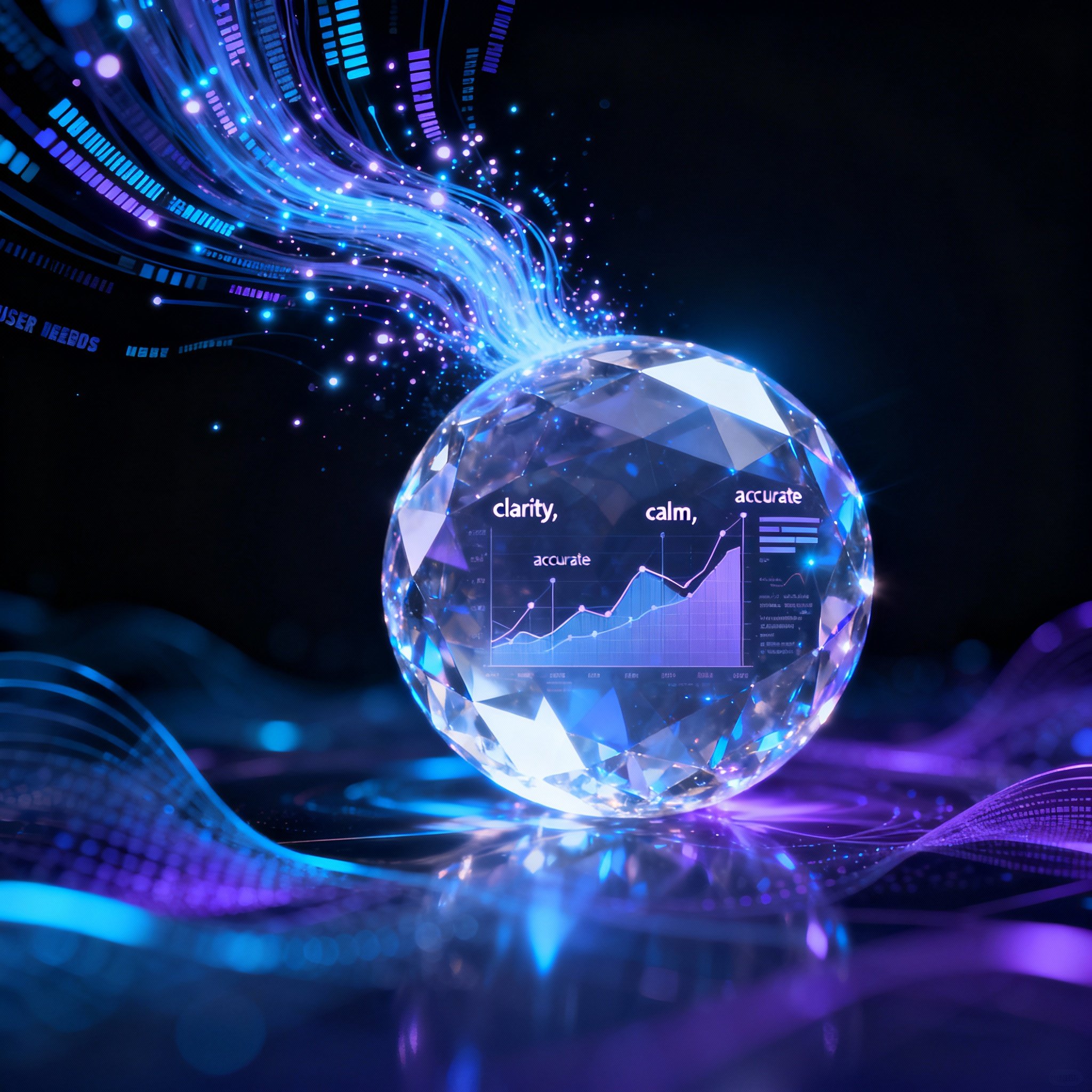 An abstract visualization showing glowing data streams and user reviews converging into a single point of clarity, symbolizing the extraction of value from complex information.