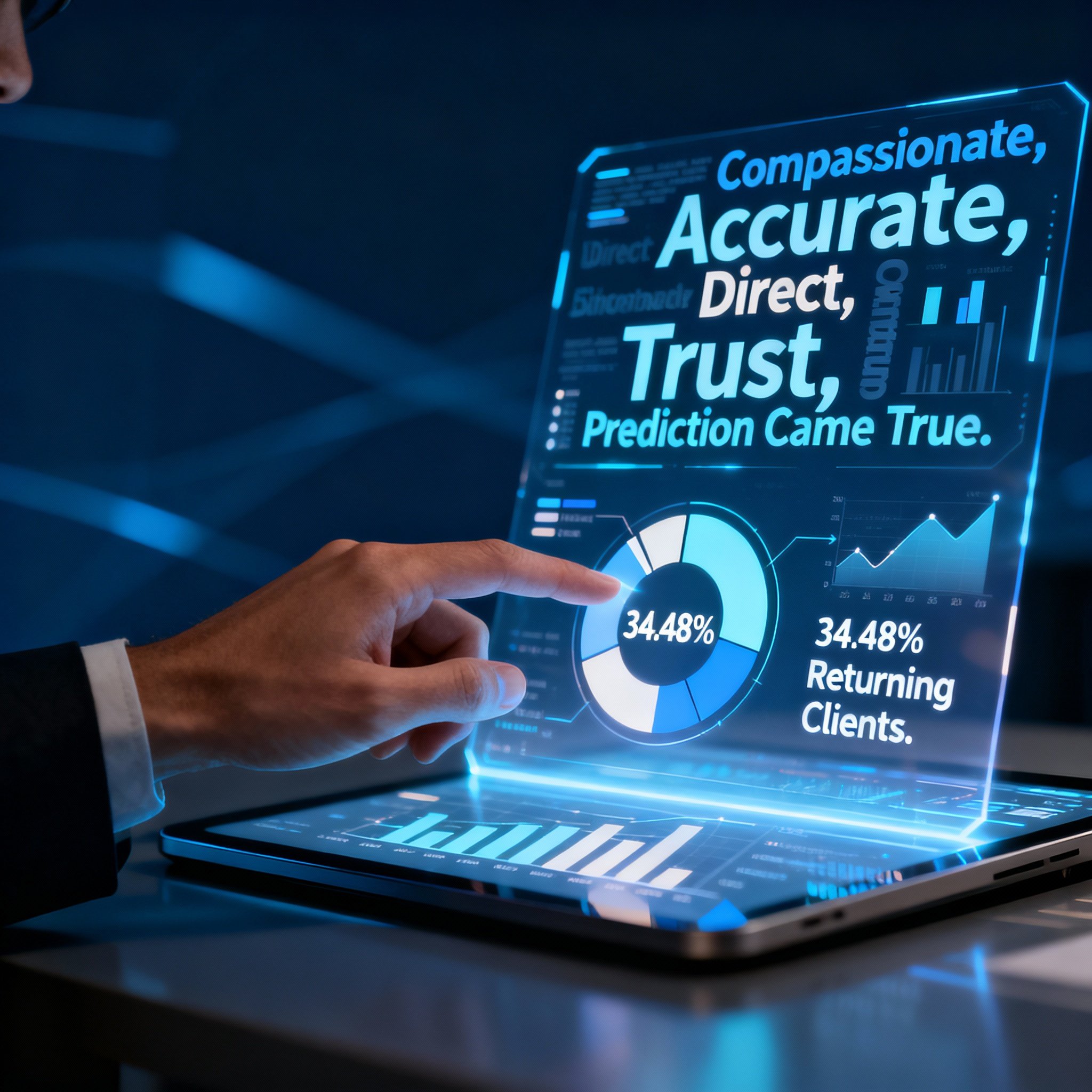 A conceptual image showing data charts and a word cloud extracted from numerous user reviews, with a hand analyzing them on a screen, symbolizing a deep insight into the psychic service's quality.