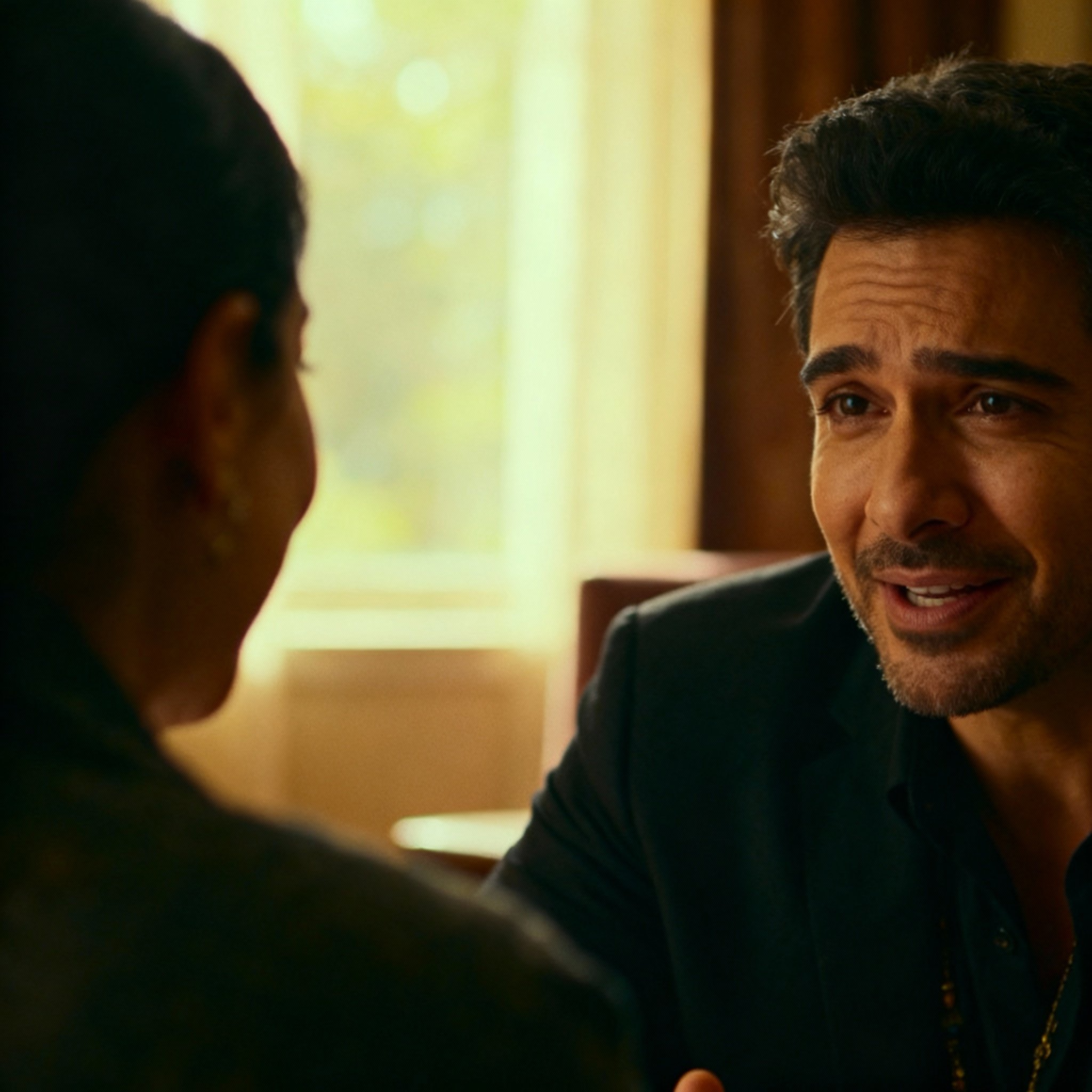A consultation scene where Psychic Edward is listening intently, and his client's face shows relief and a moment of clarity. The image emphasizes gaining insight through empathy and interaction without tools.